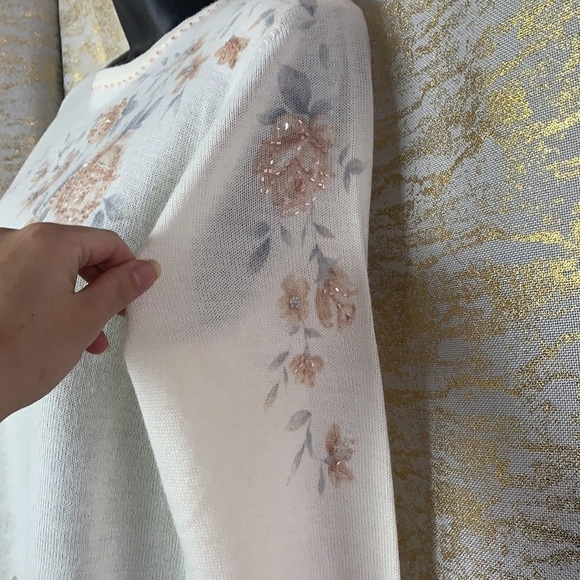 Vintage🧚♀️ Alfred Dunner Petite Creamy Sequinned Sweater Size PM - Picture 6 of 13